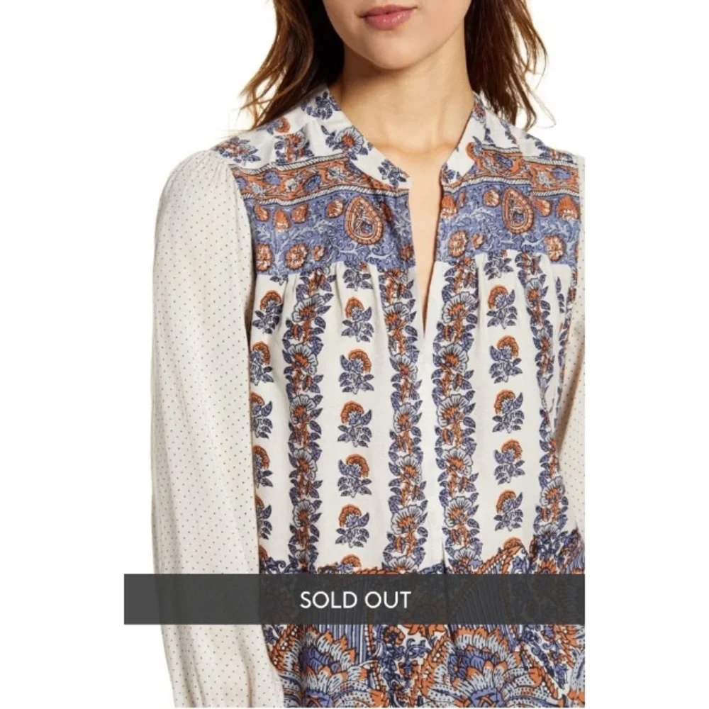 LUCKY BRAND Boho Rami Mixed Print Top…very White Lotus - Picture 4 of 5
